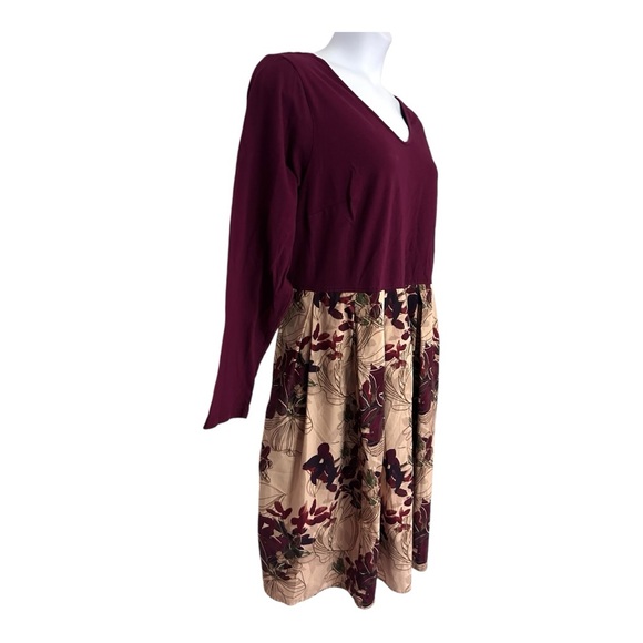 ⭐️eShakti Mixed Media Pocket Burgundy Pleated Office Casual Fall Twofer Dress - Picture 5 of 14